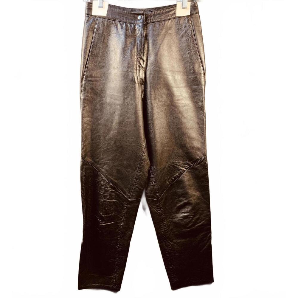 Firenze Vintage Black Women's Genuine Leather Straight Leg Pants (651)